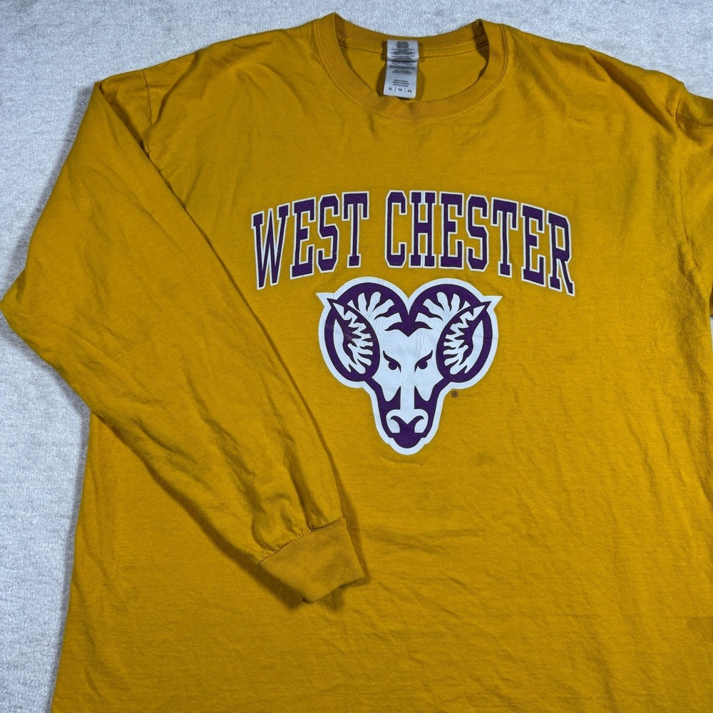 Gildan West Chester University Rams Long Sleeve T Shirt Mens XL Gold Cotton